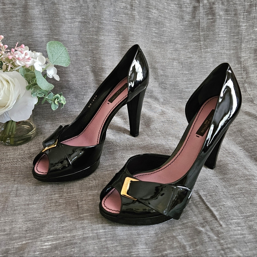 Louis Vuitton Patent Leather Open-Toe Luxury Pump Heels Size 7.5 US (Worn 2x)
